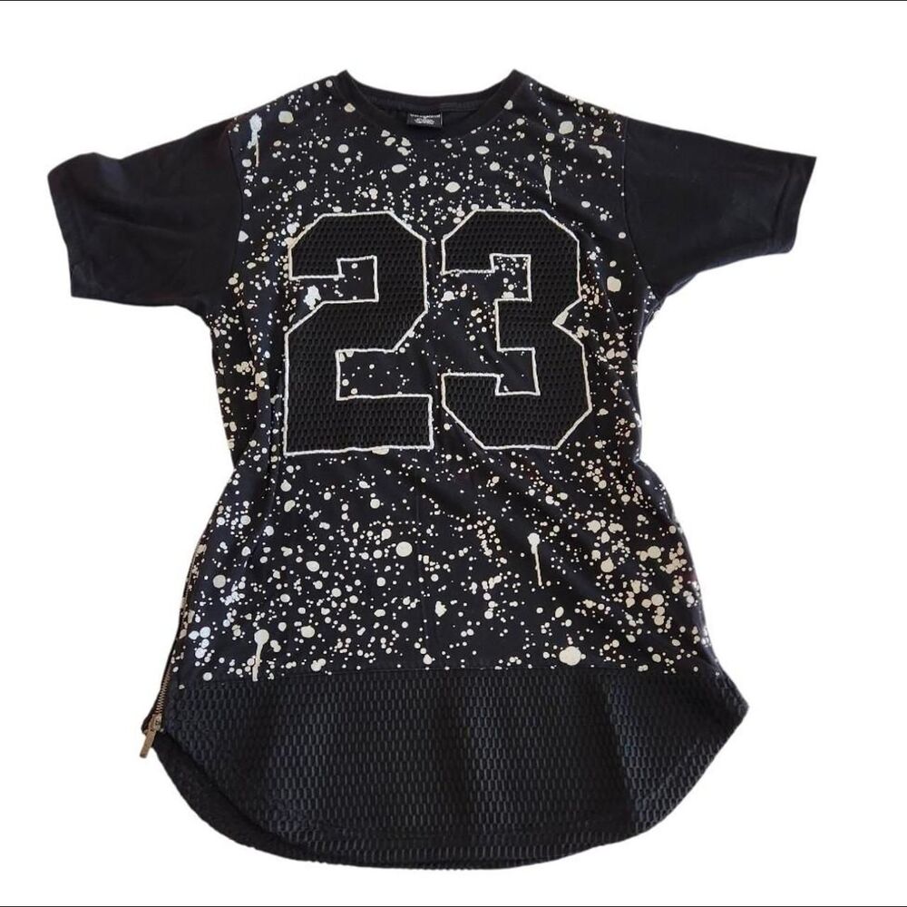 Victorious Black White Paint Splatter Jersey Style Mini Dress Or Tunic SZ S